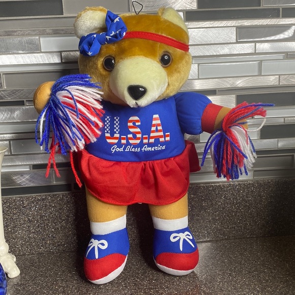 Vintage Good Stuff U.S.A‎ God Bless America Stuffed Cheerleader Bear 2000 - Picture 1 of 5